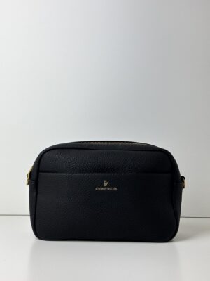 Torebka listonoszka z szerokim paskiem parcianym REGINA SCHRECKER czarna