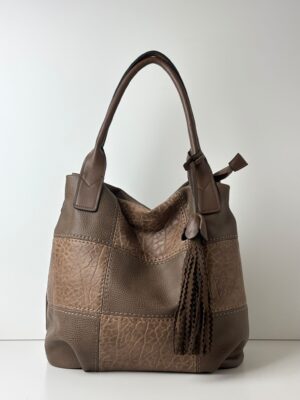 Torebka worek ze wzorem w kostkę MariaC taupe