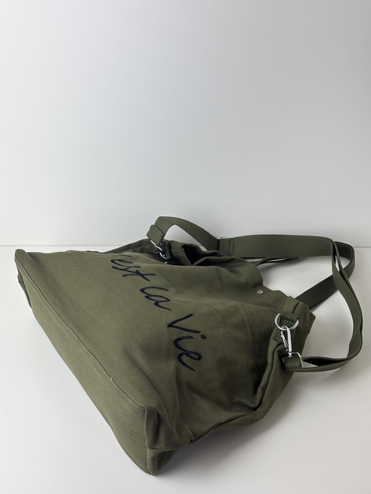 Bawełniana torebka shopper PAOLO BAGS oliwkowa - obrazek 4